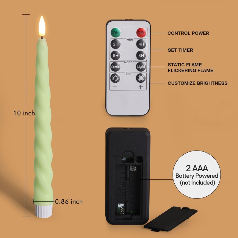 Girimax Spiral Flameless Taper Candles with Remote, Green Candles Battery