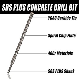 Vearter 6mm x 350mm SDS Plus Concrete Drill Bit, YG8C Carbide Tipped 40Cr Shank Rotary Hammer Drill Bit, Masonry Drill Bit for Concrete, Brick, Stone, Cement, Masonry