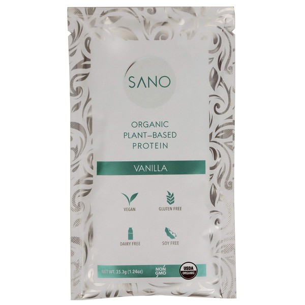 SANO Organic Vanilla Bean Plant Based Protein Powder, Vegan, Keto Friendly, Low Net Carbs, Non Dairy, Gluten Free, Sugar Free, Lactose Free, Soy Free, Non-GMO, 28 Single Serving Packets