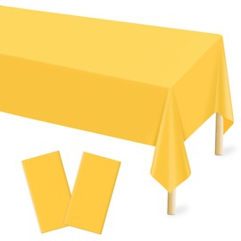 Mulbozy 2 Pcs Yellow Plastic Tablecloth for Rectangle Table, 54 × 108 inches Disposable Yellow Party Table Covers for Birthday, Wedding, Baby Shower, Holdiay Party Decoration