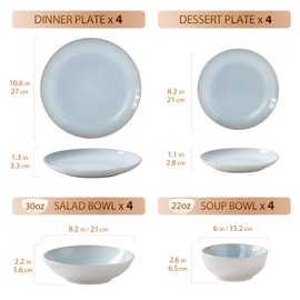 Plates and Bowls Sets for 4 - CJDC-QUELO 16-Piece Stoneware Dinnerware Sets, Ceramic Dishware Set for Kitchen Use and Formal Dining, Chip and Scratch Resistant Microwave Dishwasher Safe, Off White