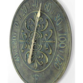 Blanc Fleur Aged Bronze 15 inch Decorative Outdoor Thermometer for Garage, Patio, Backyard, Outdoor Wall, Fence Vintage Antique Aged Bronze