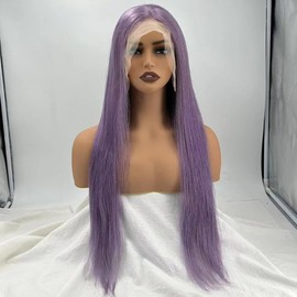 ORIGEN Purple Lace Front Wigs with Baby Hair for Black Women Human Hair Pre Plucked Straight Colored 13x4 Lace Frontal Glueless Wig 24 Inch 180% Density