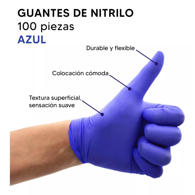 DCTG Guante De Nitrilo 100 Piezas Color Azul Talla Chica