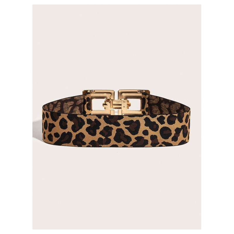 Floerns Women's Wide Elastic Belt Vintage Leopard Square Symmetrical Buckle