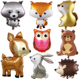 OSDUE 8 PCS Woodland Animals Balloons Woodland Party Supplies, Forest Animal Birthday Decorations, Hedgehog, Fox, Raccoon, Squirrel, Bear, Deer, Cute Ballons for Baby Shower Birthday Supplie