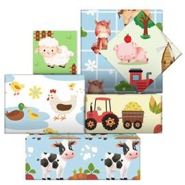6 Bögen süßes Geschenkpapier mit Bauernhoftieren für Kinder, Bauernhof-Geschenkpapier mit Pferd, Kuh, Huhn, Ente, Schwein, Schaf für Weihnachten, Geburtstag, Frühling, Herbst, Jungen, Mädchen, 51 x 68