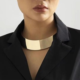 Chunky Gold Necklace Gold Necklace for Women Chunky Gold Choker Necklace Gold Statement Necklace Exaggerated Ethnic Big Statement Necklace Women Gold African Tribe Wide Metal Choker Jewelry