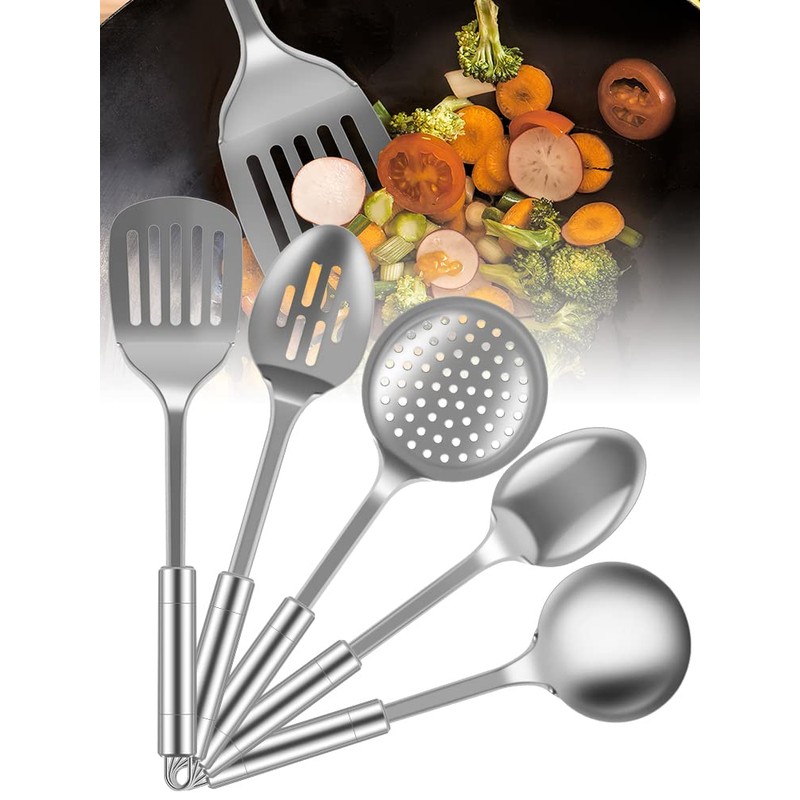 Stainless Steel Cooking Utensils Set - 5 Pcs Metal Professional