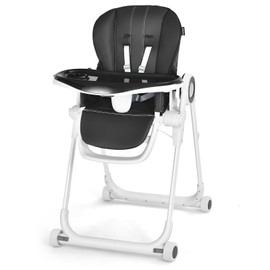 HONEY JOY High Chair with Wheels, Foldable Highchair for Babies & Toddlers, Adjustable Backrest/Footrest/Seat Height, Double Removable Trays, Detachable Seat Cushion for Boys Girls