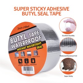 TAPEBEAR TAPEBEAR Butyl Tape Waterproof Sealing Tape Aluminum Foil Tape, for RV Repair, Window, Silicone, Glass & EDPM Roof Leak Patching, Boat and Pipe Sealing, Silver, 2inch x16feet