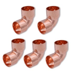 YTKavq Copper Fitting, 90 Degree Elbow 5/16 Inch ID Welding Joint for HVAC Units, with Rolled Tube Stop Sweat Ends,Pack of 5