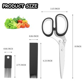 Cooking Scissors Shredder Scissors Stainless Steel Onion Nori Seaweed Scissors Vegetable Cutter 5 Blade Washable Set of 2 (Black)