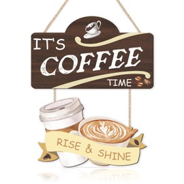 CHDITB Coffee Bar Signs for Wall Decor, It's Coffee Time Wood Plaque,Vintage Decor for Cafe Station Kitchen, Rise and Shine Decorations for Bar Accessories, Farmhouse Cafe Sign