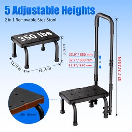 WHOMEC Step Stool with Handle for Elderly-Bed Stools with Adjustable Handrails and Non-Skid Platform,Foot Stool for Bedside,Kitchen,Car,Bathtub,Holds up to 350 lbs