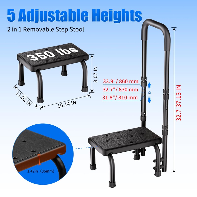 WHOMEC Step Stool with Handle for Elderly-Bed Stools with Adjustable