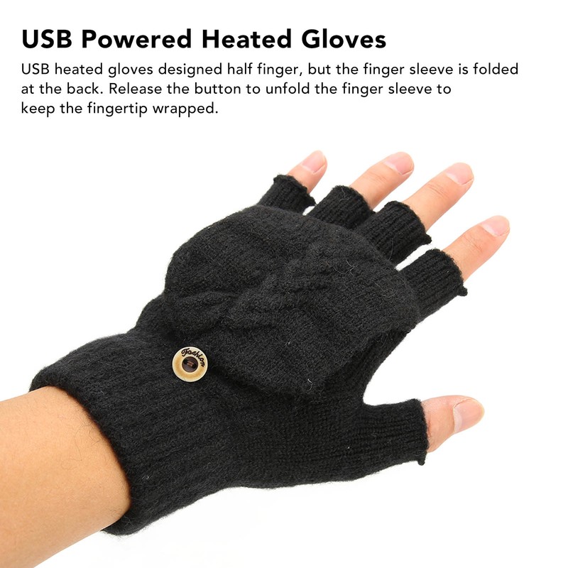 USB Heated Gloves Full Half Fold Back Warm Heated Winter