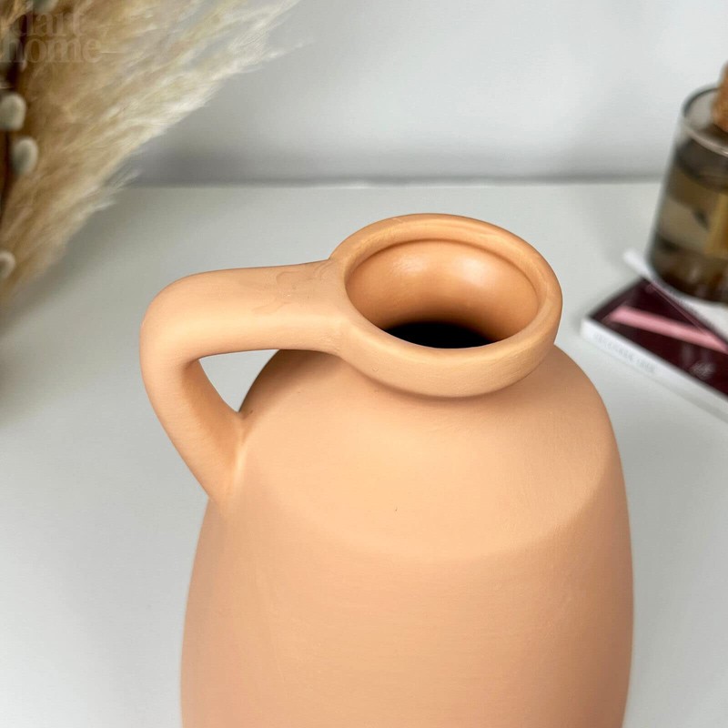Terracotta Bottle Vase With Handle 20cm Roman Style Ceramic Flower