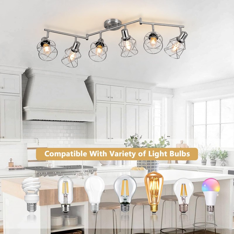 WILON Track Lighting Fixtures, 6-Light Brushed Nickel Flush Mount Track