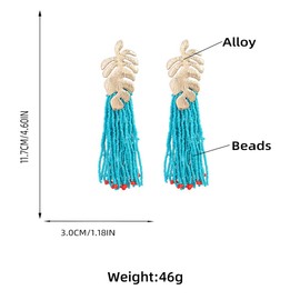 Palm Leaf Tassel Earrings, Monstera Leaf Dangle Earrings for Women, Bohemian Beaded Leaf Fringe Earrings, Tropical Plant Leaf Statement Earrings Boho Jewelry, Gold Coconut Palm Leaf Drop Earrings