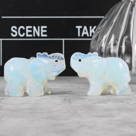 Hxswkk Elephant Figurine Opalite Crystal Ornament Hand-Carved Healing Gemstone Home Room Desk Decor Elephants Gifts 2"