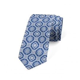 Ambesonne Necktie, Traditional Portuguese Tile, 3.7", Night Blue and White
