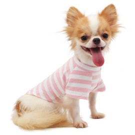 LOPHIPETS 100% Breathable Cotton Striped Dog Tee Shirt T-Shirt for Small Dogs Chihuahua Puppy Clothes -Pink and White Strips/L