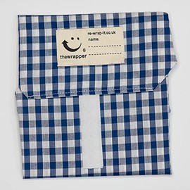 The Wrapper, Re Wrap It Sandwich Bags, Quarter inch Blue Check, No Waste Packaging, Eco Friendly, Reusable Food Wraps. Made in Scotland.