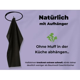 Grünschloss Tea Towels Half-Linen & Dish Cloths Black - Set of 2 Tea Towels 50 x 70 cm Large (Absorbent + No Smells) + 3 x Washable Dish Cloths - Linen & Cotton Kitchen Towels Made in EU