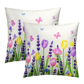 Spring Floral Pillow Cover 18x18 Inch Set of 2 Wildflowers Throw Pillow Cases Farmhouse Decorative Square Cushion Covers Spring Holiday Flower Pillow Cases for Home Decorations Indoor Outdoor