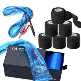 SOTICA 100PCS Clip Cord Covers and 6PCS Grip Tape, Clip Cord Sleeves and Black Grip Wrap for Tattoo Supplies