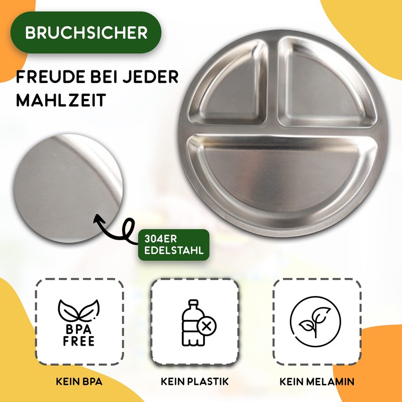 Rilli Stainless Steel Suction Cup Plate, Non-Slip Baby Tableware, Baby