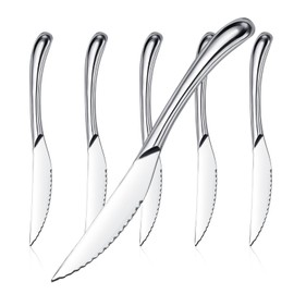 Nice Kitchen Steak Knives Set of 6, Sharp Serrated Steak Knives with Solid Handle, Premium High Carbon Stainless Steel Steak Knife Set