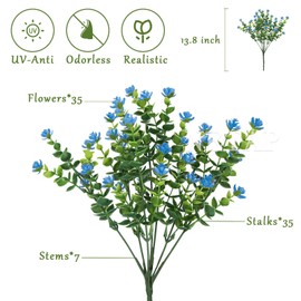 NETAP Outdoor Artificial Flowers UV Resistant, 20 Bundles Fake Realistic Floral Greenery Plants for Outside Porch, Window Boxes, Garden, Yard, Inside Home Table Decor,Blue