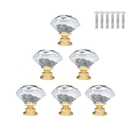 BOZONLI Crystal Furniture Knobs, Cupboard Knobs, Drawer Knobs, Chest of Drawers, Crystal Glass Furniture Knob, Handle for Wardrobe, Pull Handles, Furniture Handle, 30 mm (6 Pieces, Gold-Plated Base)