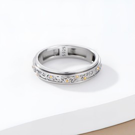 LONAGO Sonnenblume Dreh Ring 925 Sterlingsilber Angst Drehbar Sonnenblume Ring für Damen (18)