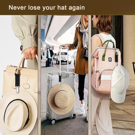 VAVCASE 4 Pack Travel Hat Clip Elastic Hat Holder for Purse Hands-Free Bag Accessory for Traveling Bags Backpacks Purses Luggage Outdoor Travel Accessory, Black, Khaki, One Size