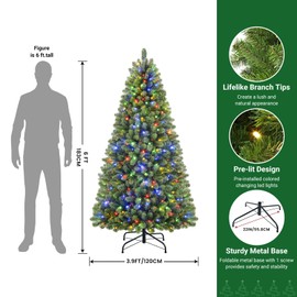 SHareconn 6ft Prelit Premium Artificial Hinged Christmas Tree with Remote Control,Timer, and 330 Warm White & Color LED Changing Lights, 952 Branch Tips, Perfect Choice for Xmas Decoration, 6 FT