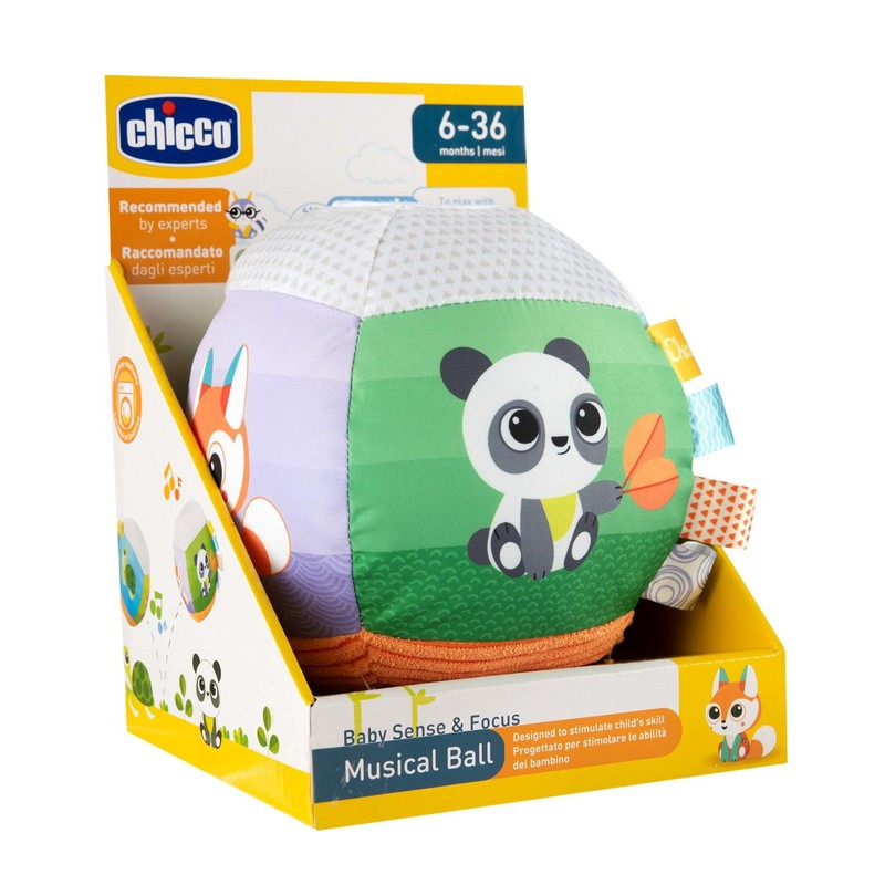 Chicco Soft Electronic Music Ball with Various Fabrics and Labels,