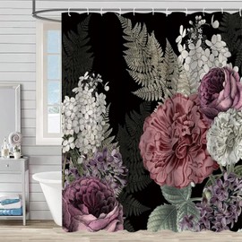 FAIRYGATE Shower Curtains Mould Proof Resistant Extra Long Shower Curtain Rose Flowers Anti Mould Fabric Bath Curtains Bathroom B8205