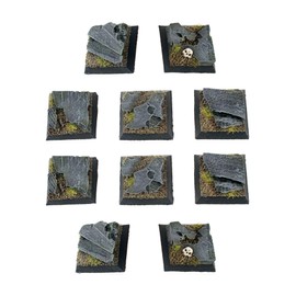 War World Gaming Fantasy Battlefield Rocky Square Bases x 10 (25mm) - 28mm Wargaming Terrain Model Diorama