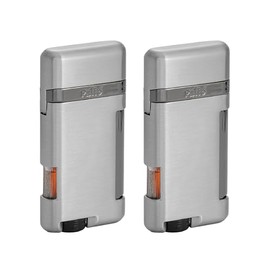 Palió Lazio Single Angled Jet Flame Cigar Lighter Refillable Adjustable Torch Flame Wind Resistant Slim Pocket Wallet Friendly Simple Functional Durable Metal Body (Chrome) Pack of 2
