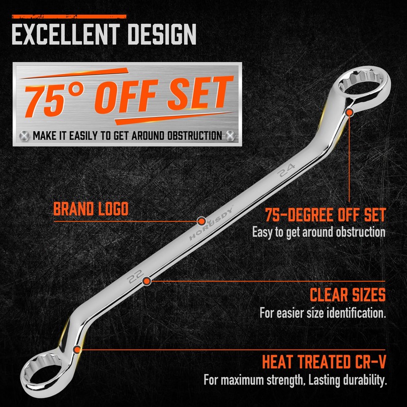 HORUSDY 9-Pece Metric Offset Box Wrench Set with Rolling Pouch,