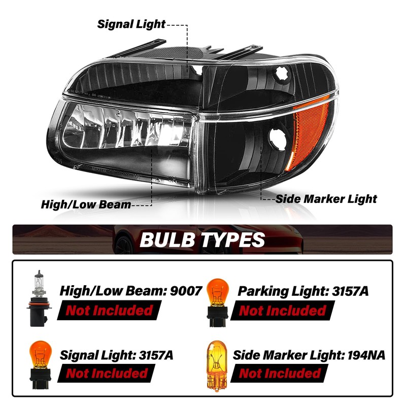 BRYGHT Headlight Assembly Fit for 95 to 01 Ford Explorer