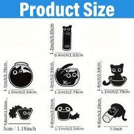 SIRLOMU 7 Pieces Cat Enamel Lapel Pins for Women and Girls, Cute Animal Enamel Brooch for Jackets, Playful Cat Enamel Brooch Badge (Black)