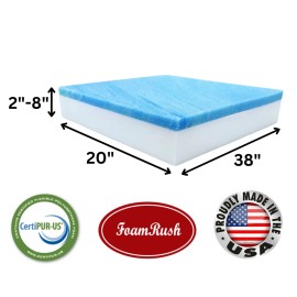 FoamRush 20" x 38" Cool Gel Memory Foam Seat Sofa Cushion Medium Firm USA - 4" x 20" x 38" Gel + HD