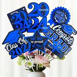 Graduation Decorations Class of 2024, 28 Pack Black Gold Graduation Graduation Centerpiece Sticks, 2024 Graduation Table Topper Decor for College High School Congrats Grad Party Supplies (Black)