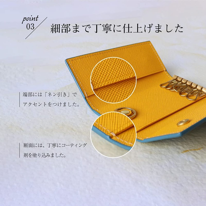 HANATORA Genuine Leather Key Case, Trifold, 2 Buttons, 6 Hooks,