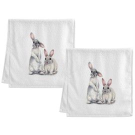 Dallonan 100% Cotton Towels White Watercolor Bunny Animal Rabbit Hand Towels for Bathroom Clearance Decorations Soft Absorbent Wash Towels for Body Face Hair 16x30 Inche