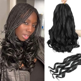 French Curl Braiding Hair, 14 Inch Curly Braiding Hair 8 Packs Bouncy French Curl Crochet Braids for Black Women Pre Stretched Loose Wavy Extensions (1B, 14Inch)